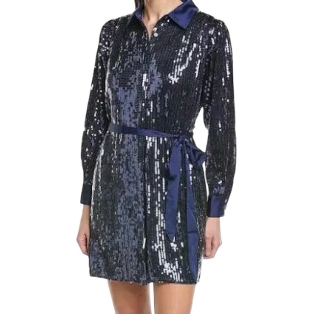 Hutch Claudette Long-Sleeve Sequin Mini Shirt Dress Blue NWOT